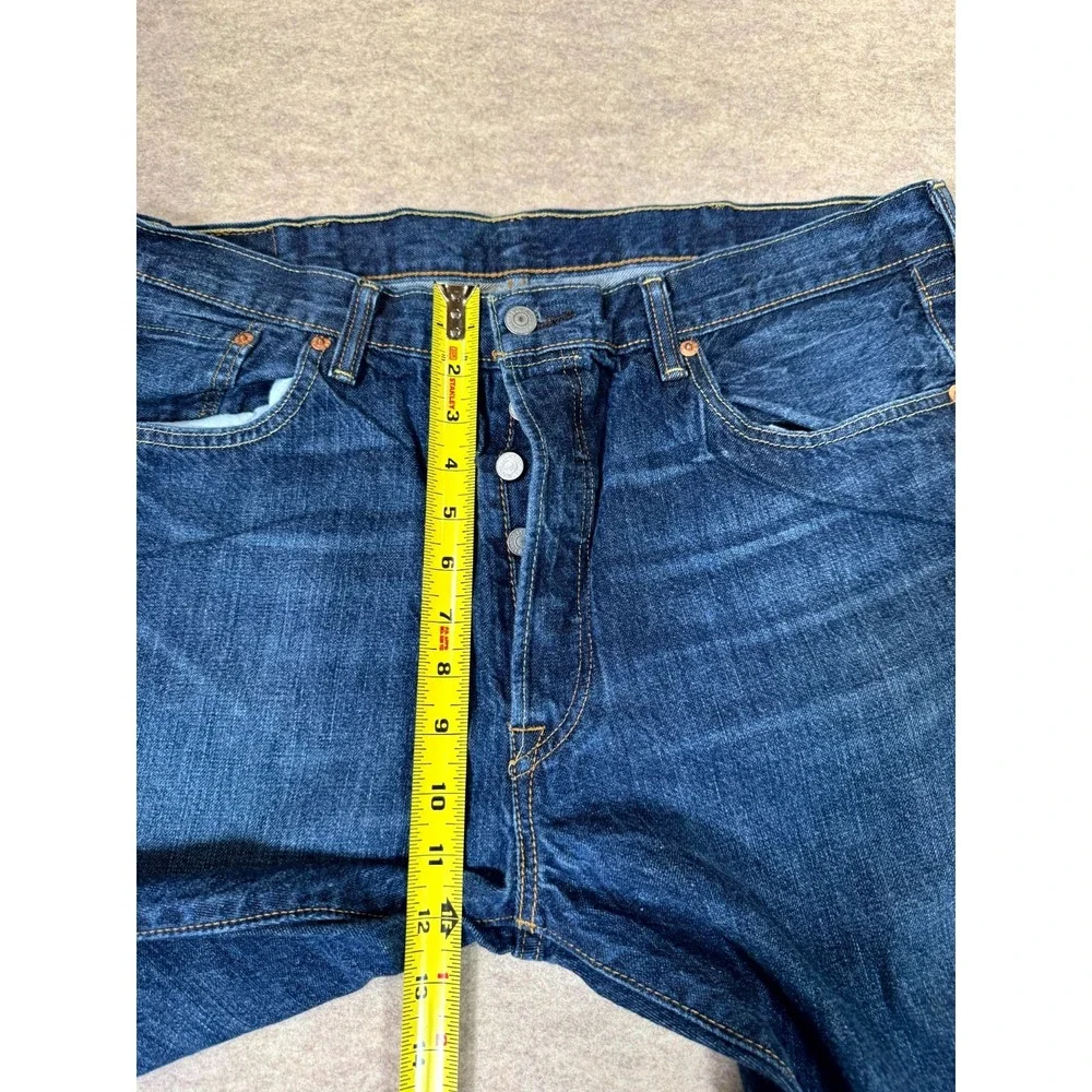 Levis 501 Authentic Jeans Mens 38x30 Blue Denim Mid Rise Straight Leg Button Fly